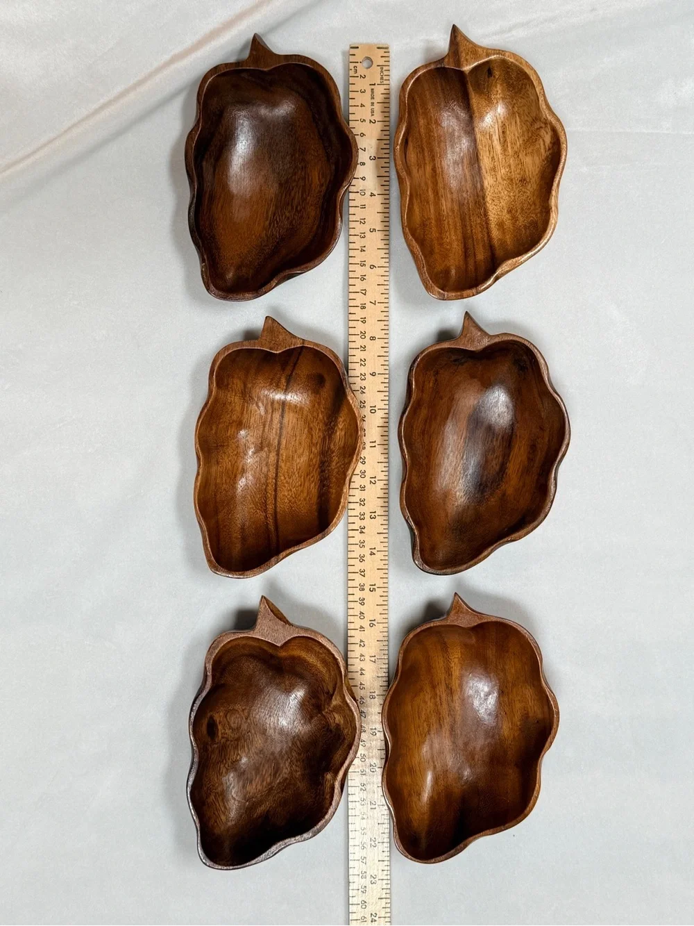 Vintage Mid-century style handcrafted wooden 7 piece salad bowl set.